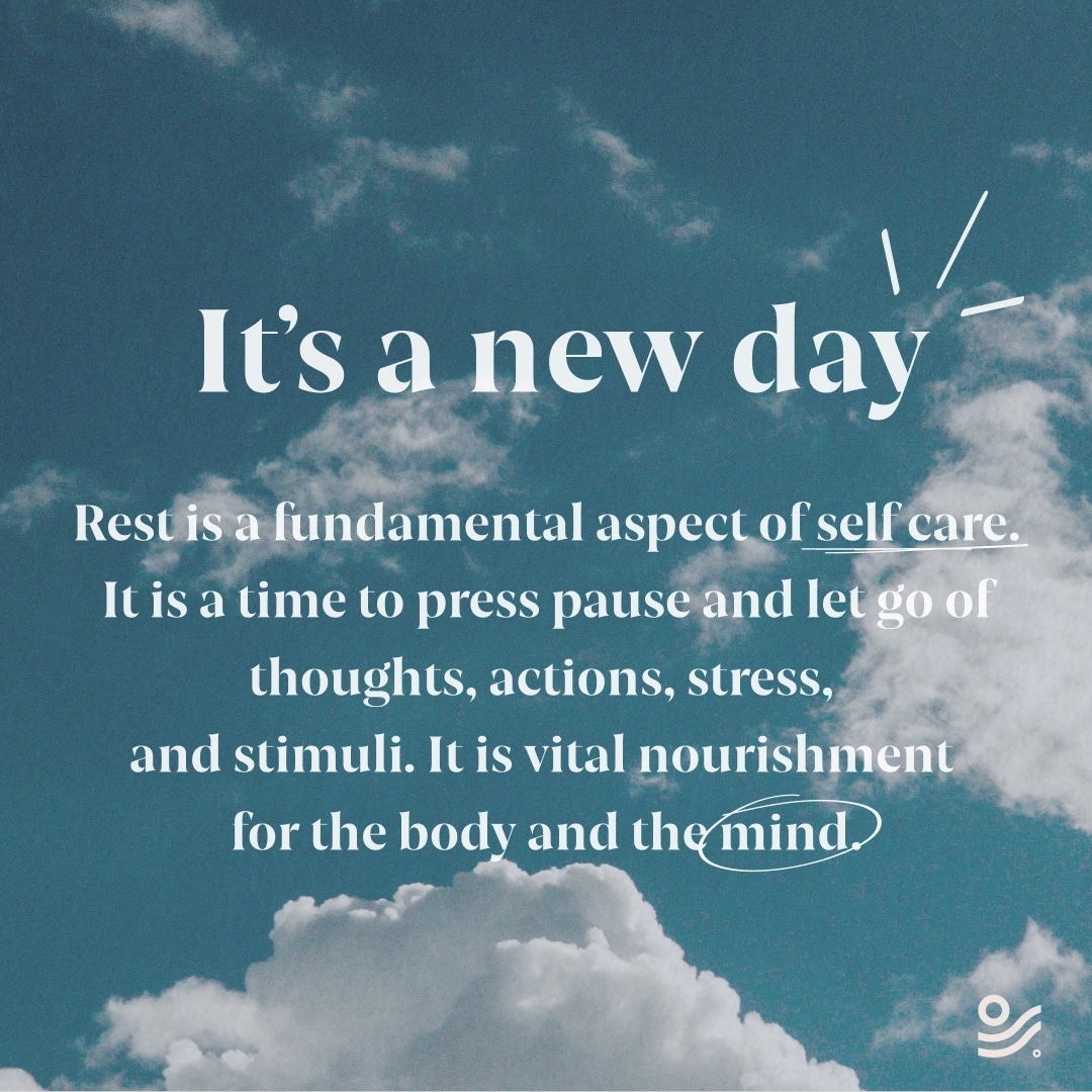 A quote about the importance of rest as part of self care, highlighting the significance of mind rest.